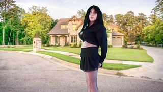 555 Femboy Outdoor Nice-looking Gothic Traveller in front of Enjoyable Home