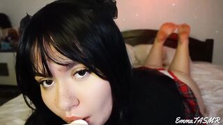 ASMR - Student angel makes u cum Soaked Licking, Sucking, Jerking u off, Countdown, Pillow Humping, 3DIO - EmmaTASMR