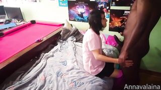 T-girl with a massive BBC in his daybed