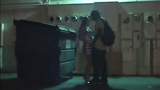 Sexually excited cougar sucks a large ebony shlong in the alley