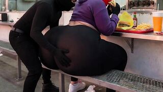 Large Butt Gal Eating Fast Food Gets Her Booty Touched in Public