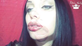 Red lips with golden glitter