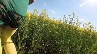Walking outdoor in yellow stocking