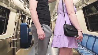 This babe has No Shame To Touch His Erection on crowded Subway. Stranger Stud Filled Her Pants With CUM on final wagon of metro