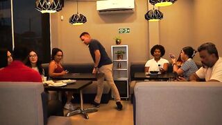 Spouse and wife get very concupiscent - have sex in the restaurant restroom and get caught
