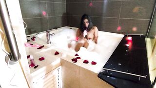 Romantic and juicy masturbation in the bathtub for u, with foam and rose petals.