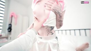 Pink Hair Stepsister Jerks My Biggest Penis, Deepthroats Close-up, Rubs Biggest Shlong on Shaved Vagina & Takes Cum in Pants This babe Wears