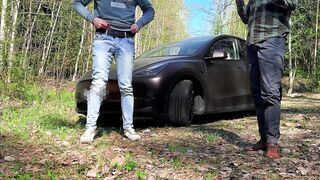 Road journey - peeing in the woods