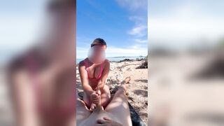SHLONG FLASH ON PUBLIC BEACH - Stranger caught me Jerking and Helps Me Cum!!
