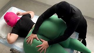 Large Booty Aunt Gets Fleshly Oil Massage in Green Leggings