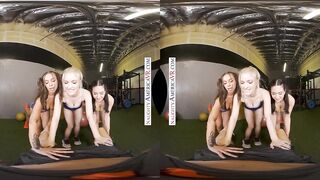Jazlyn Ray, April Olsen, and Jasmine Wilde take turns squating on your thick jock