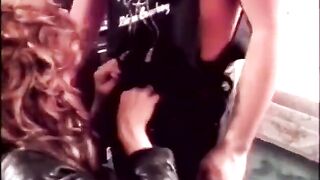 Aged biker floozy Jordan Lee bows over and gets her vagina pounded from the back
