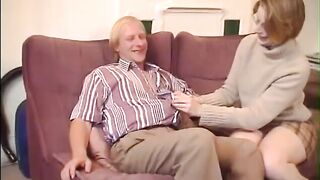 Geeky golden-haired with glasses likes getting jizzed after hard screw