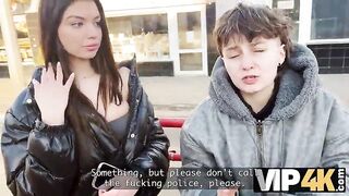 VIP4K. 2 charming eighteen years old gals jumps on the Stranger's face
