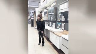 Remote e-stim on Shemale beauty jock! Painful teasing in public!