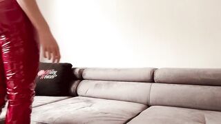 Sexually excited Blond Leather Floozy Fingers Her Rectal hole!