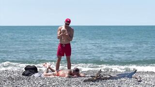 Great banging after swimming. Kit Belove quickly cums in Falcon Al butt right on the beach