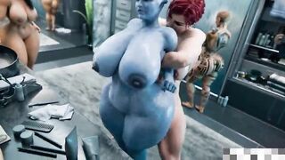 Commander Shepard having sex with the alien gal in the washroom - Mass Effect - Futanari
