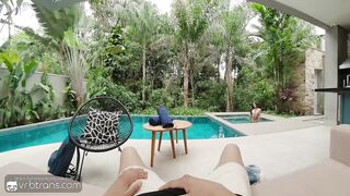 VRB Trans: Sexy Latin babe Transsexual Sucks Massive Weenie Near The Pool In Spanish Villa pt.1