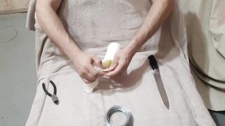 How to make and use a masturbator for chaps. Handmade asshole. Artificial snatch. Cum inside!