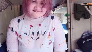 Excited teen get milkywayed on a educate journey