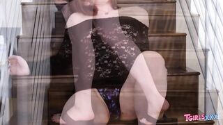TRANNIES XXX - Bella Rose Bares It All on the Staircase