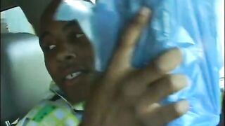 Ebony guy eats a nice-looking ebony angel's hirsute twat