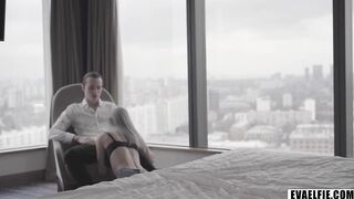 Cuckold watches his youthful breasty angel in action