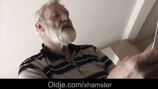 Grand-dad biggest old schlong throat jizz flow medicine for sick teenie