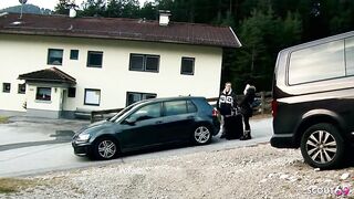 German blond Older Julia Pink suck penis and get cum on Breasts at real User Date with normal Male