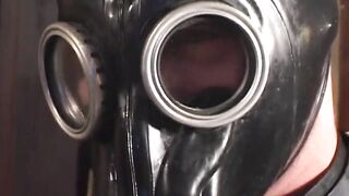 Double permeated anal in latex suit in gas mask 3some