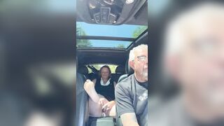 Wife Toys Her Cunt in the Back Seat Whilst Dad Drives, Road Tour