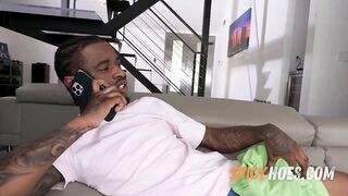 Sexy Brunette hair Hops on Boyfriend's Large Ebony Knob - Maya Woulfe
