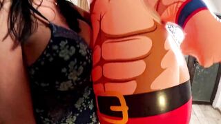 Inflatable Wrestler Cum Play. Indecent Talk, Doggy and Cum Licking