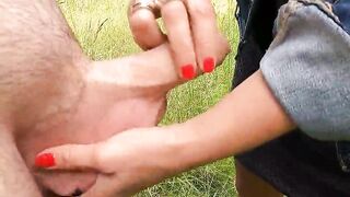 My stepmom jerks my jock in the fields