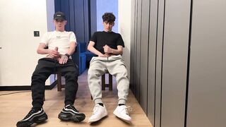 2 guys stroking uncut weenie and cum
