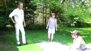 GERMAN OLDER SWINGER PAIR HAVE FFM TRIO AT BEACH
