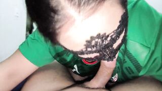 Hawt booty Mexican sucking her neighbour's cock with Mexican team shirt likes to suck rod