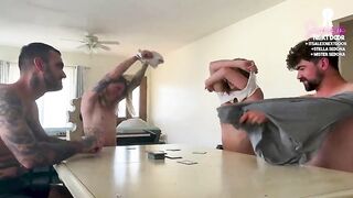 Wanna play disrobe poker? Our allies lose, and we end up swapping partners!
