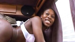 Ebony cuties gets double permeated in the van