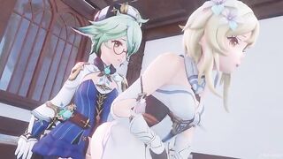 A Night In Mondstadt ALL PARTS- Genshin Impact Sucrose x Lumine - PinkSama - Animation Manga R34