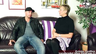 German aged housewife with short hair enticed younger dude