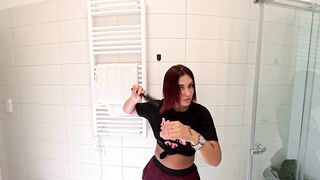 Hottest redhead ever in the baths touches herself in a super short college mini petticoat