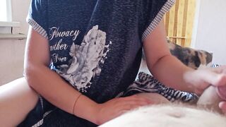 Stepson's morning hand job and knob sucking from stepmom
