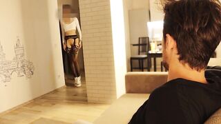 Cuckold prepares wife for lover, double spunk flow
