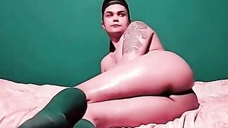 Cute youthful homo virgin showing off his large oiled-up butt