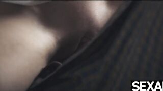 Brunette hair's large natural boobs jiggle as this babe sucks and bangs