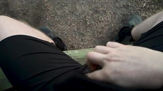Risky cum on a park bench