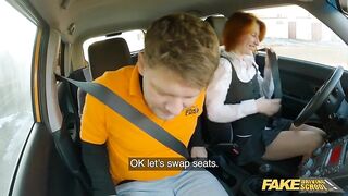 Redhead gets banged at the driving school office - Fake Driving School