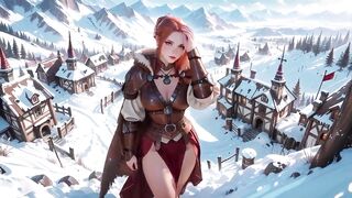 Redhead Warrior in Snow! Forbidden Leather Armor Seduction in Medieval Village. Cold Queen Unzips Her Gear & Goes Wild!